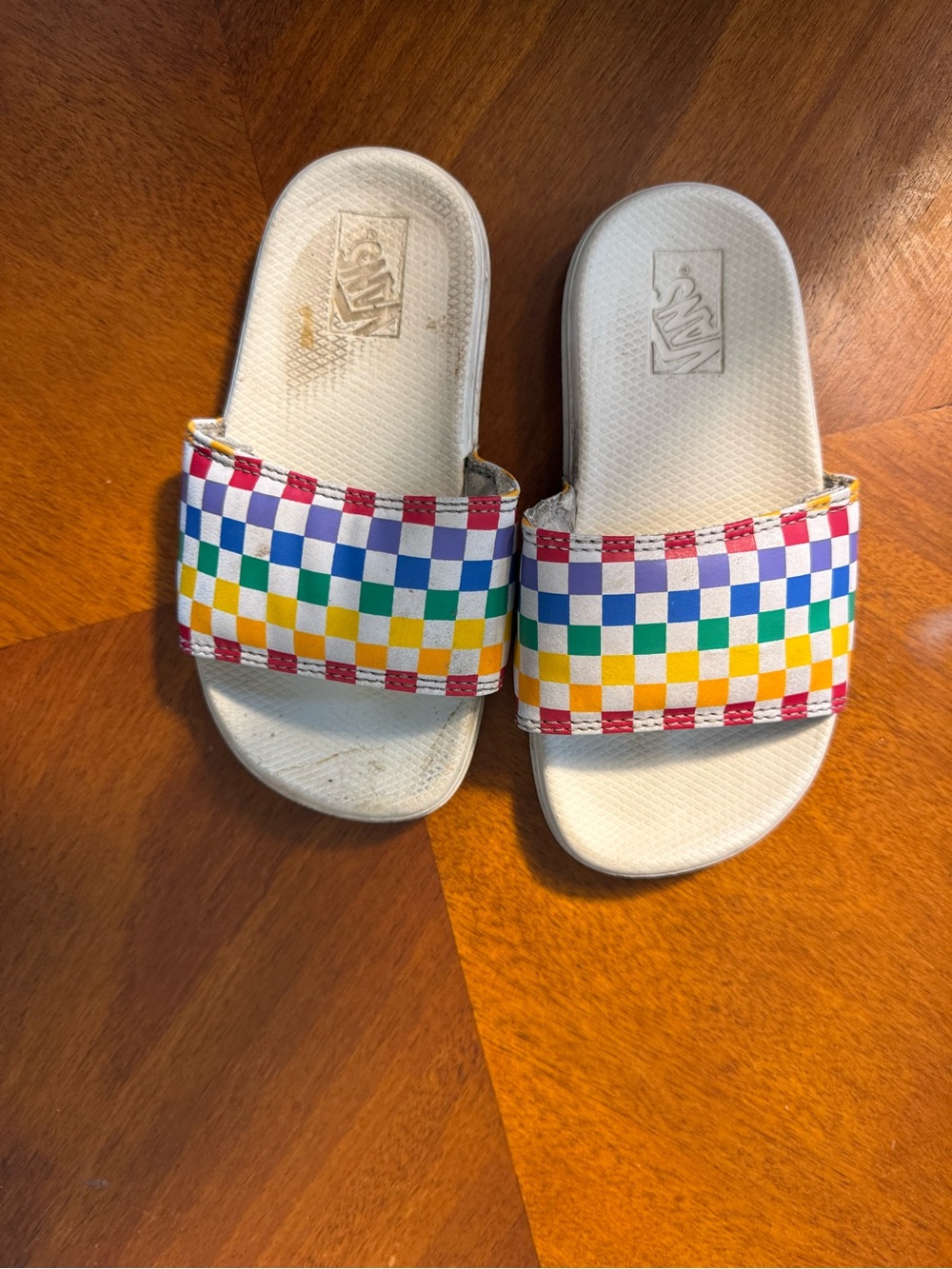Vans Kids Multi-Color Checkerboard Slide Sandals - White